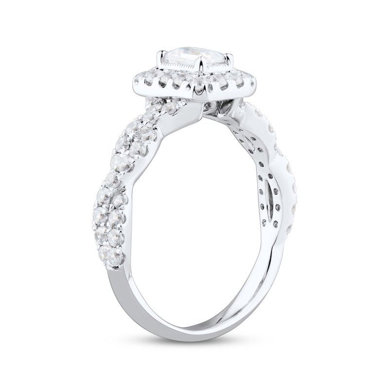 Emerald & Round-Cut Diamond Engagement Ring 1 ct tw Platinum