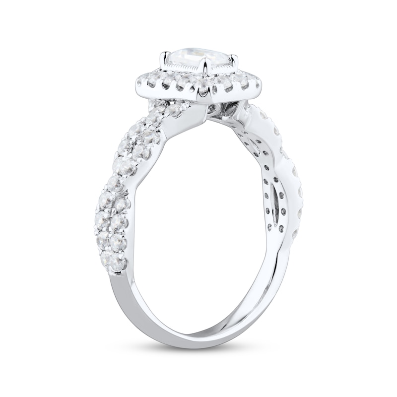 Main Image 2 of Now + Forever Emerald & Round-Cut Diamond Engagement Ring 1 ct tw Platinum