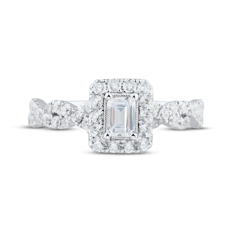 Emerald & Round-Cut Diamond Engagement Ring 1 ct tw Platinum