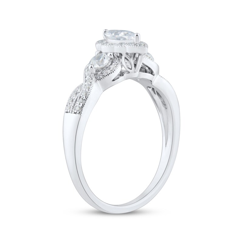Main Image 2 of Memories Moments Magic Vintage-Style Marquise & Round-Cut Diamond Three-Stone Engagement Ring 3/4 ct tw 14K White Gold
