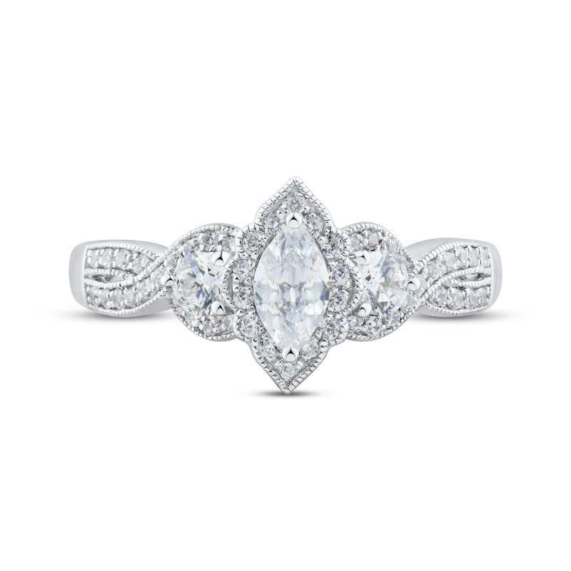 Memories Moments Magic Vintage-Style Marquise & Round-Cut Diamond Three-Stone Engagement Ring 3/4 ct tw 14K White Gold