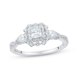 Now + Forever Princess-Cut, Pear-Shaped & Round-Cut Diamond Three-Stone Engagement Ring 1 ct tw 14K White Gold