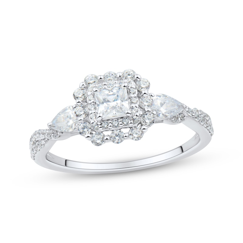Main Image 1 of Now + Forever Princess-Cut, Pear-Shaped & Round-Cut Diamond Three-Stone Engagement Ring 1 ct tw 14K White Gold