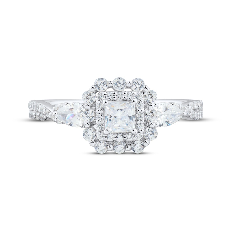Main Image 3 of Now + Forever Princess-Cut, Pear-Shaped & Round-Cut Diamond Three-Stone Engagement Ring 1 ct tw 14K White Gold