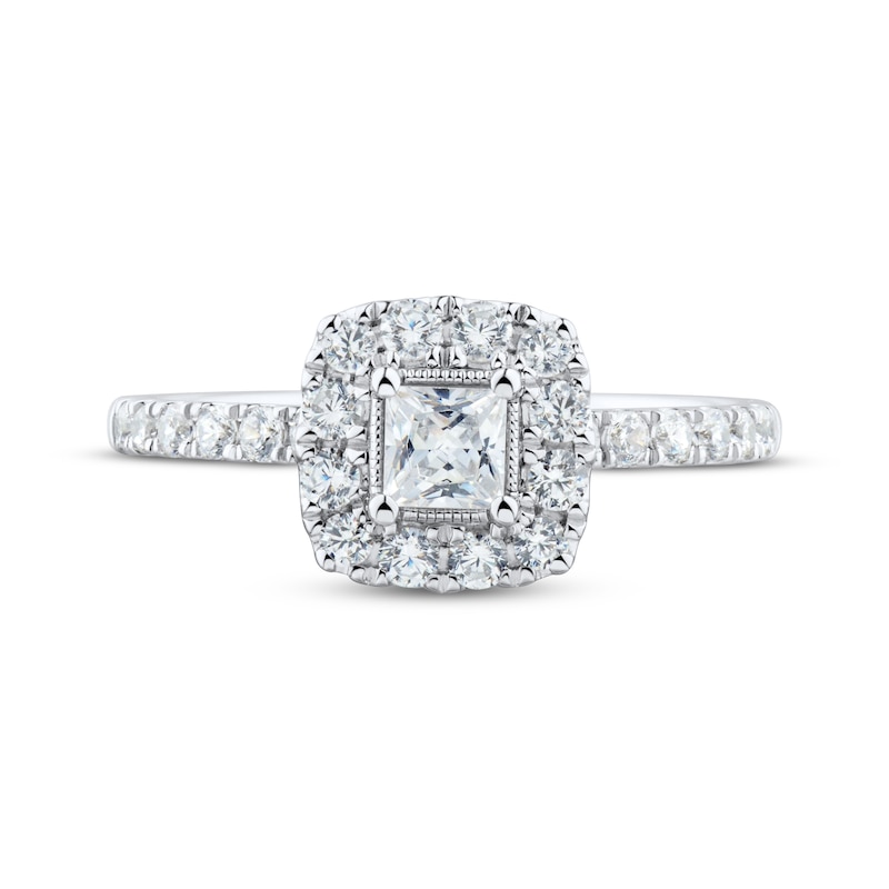 Princess & Round-Cut Diamond Engagement Ring 3/4 ct tw Platinum