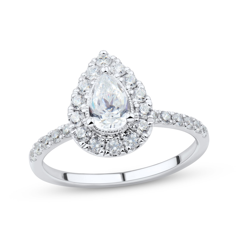 Pear-Shaped & Round-Cut Diamond Engagement Ring 1 ct tw Platinum