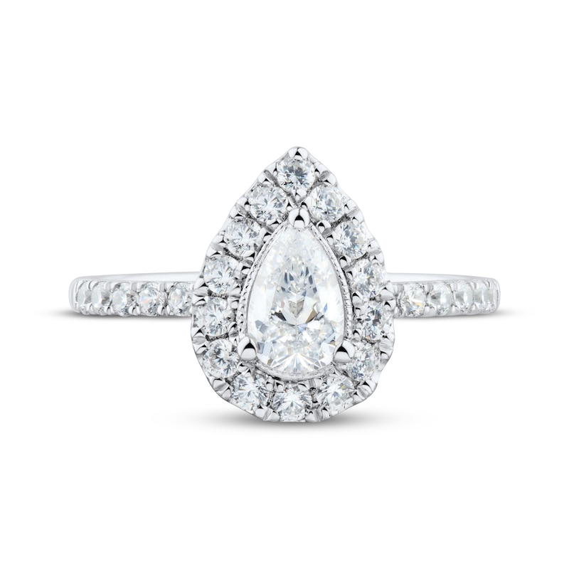 Pear-Shaped & Round-Cut Diamond Engagement Ring 1 ct tw Platinum