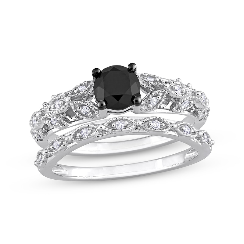 Main Image 1 of Now + Forever Vintage-Style Round-Cut Black & White Diamond Bridal Set 7/8 ct tw 14K White Gold 14K White Gold