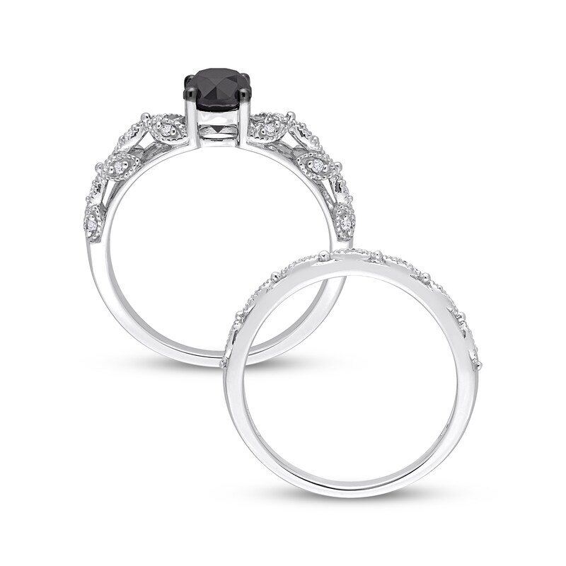 Main Image 3 of Now + Forever Vintage-Style Round-Cut Black & White Diamond Bridal Set 7/8 ct tw 14K White Gold 14K White Gold