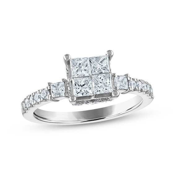 Now + Forever Princess & Round-Cut Diamond Engagement Ring 1 ct tw 14K White Gold