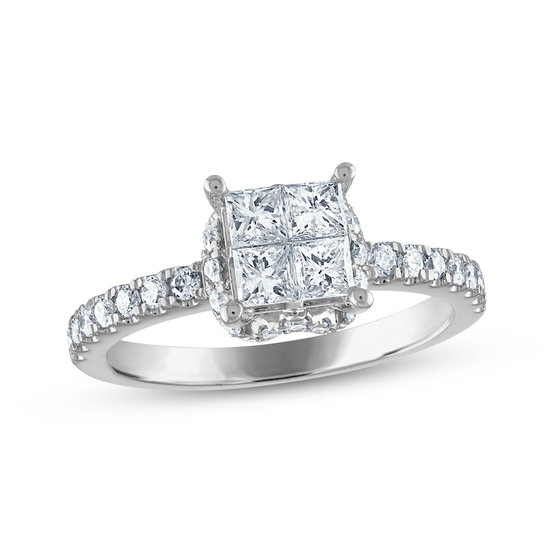 Main Image 1 of Now + Forever Princess & Round-Cut Diamond Engagement Ring 1 ct tw 14K White Gold