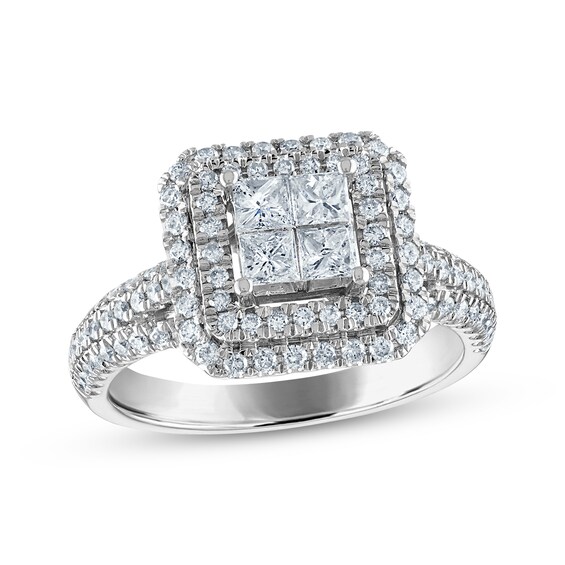 Now + Forever Princess & Round-Cut Diamond Engagement Ring 1 ct tw 14K White Gold