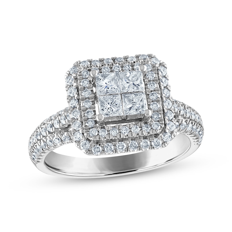 Main Image 1 of Now + Forever Princess & Round-Cut Diamond Engagement Ring 1 ct tw 14K White Gold