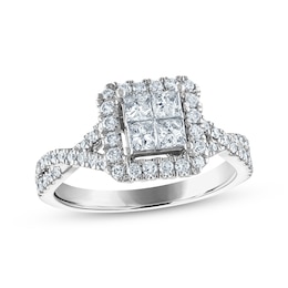 Now + Forever Princess & Round-Cut Diamond Engagement Ring 1 ct tw 14K White Gold
