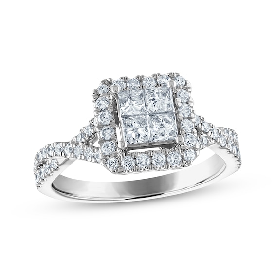 Now + Forever Princess & Round-Cut Diamond Engagement Ring 1 ct tw 14K White Gold