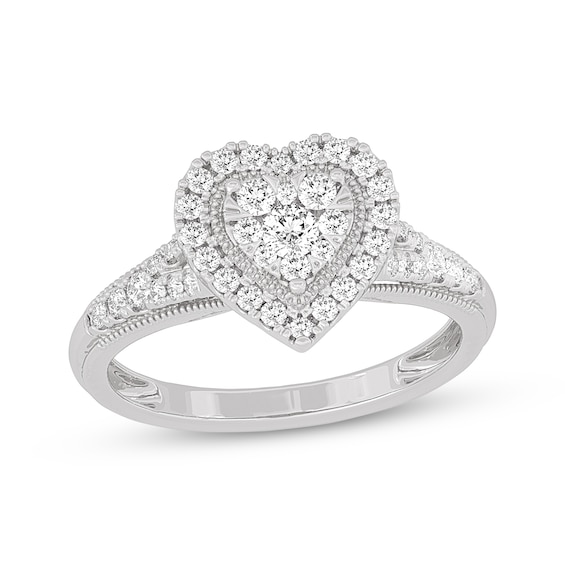 Now + Forever Round-Cut Diamond Heart-Shaped Engagement Ring 1/2 ct tw 10K White Gold