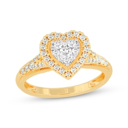 Now + Forever Round-Cut Diamond Heart-Shaped Engagement Ring 1/2 ct tw 10K Yellow Gold