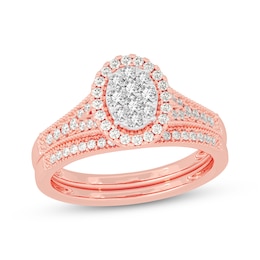 Now + Forever Round-Cut Multi-Diamond Center Oval-Frame Bridal Set 1/2 ct tw 10K Rose Gold
