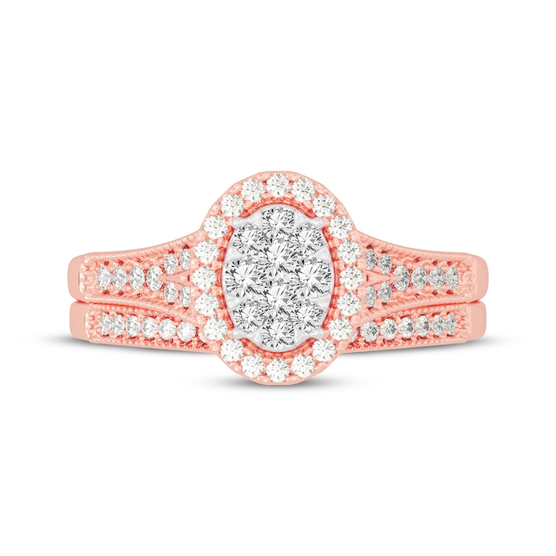 Main Image 3 of Now + Forever Round-Cut Multi-Diamond Center Oval-Frame Bridal Set 1/2 ct tw 10K Rose Gold