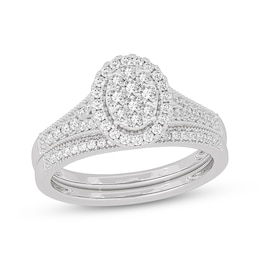Now + Forever Round-Cut Multi-Diamond Center Oval-Frame Bridal Set 1/2 ct tw 10K White Gold