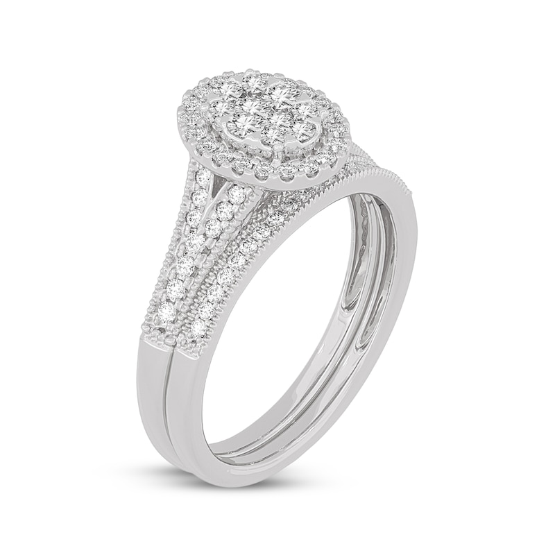 Main Image 2 of Now + Forever Round-Cut Multi-Diamond Center Oval-Frame Bridal Set 1/2 ct tw 10K White Gold