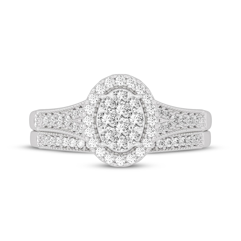 Main Image 3 of Now + Forever Round-Cut Multi-Diamond Center Oval-Frame Bridal Set 1/2 ct tw 10K White Gold