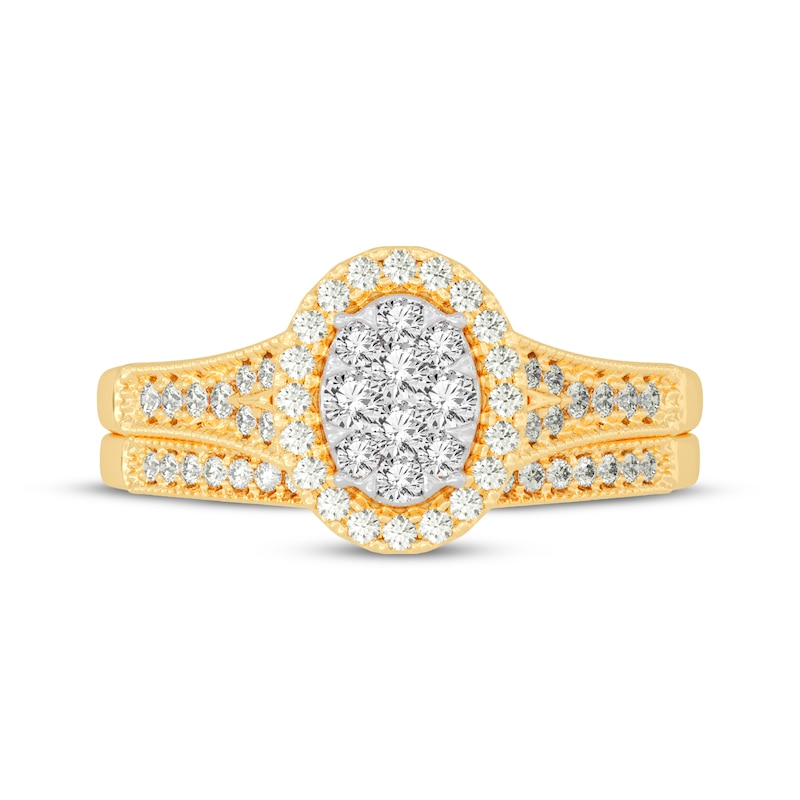 Main Image 3 of Now + Forever Round-Cut Multi-Diamond Center Oval-Frame Bridal Set 1/2 ct tw 10K Yellow Gold