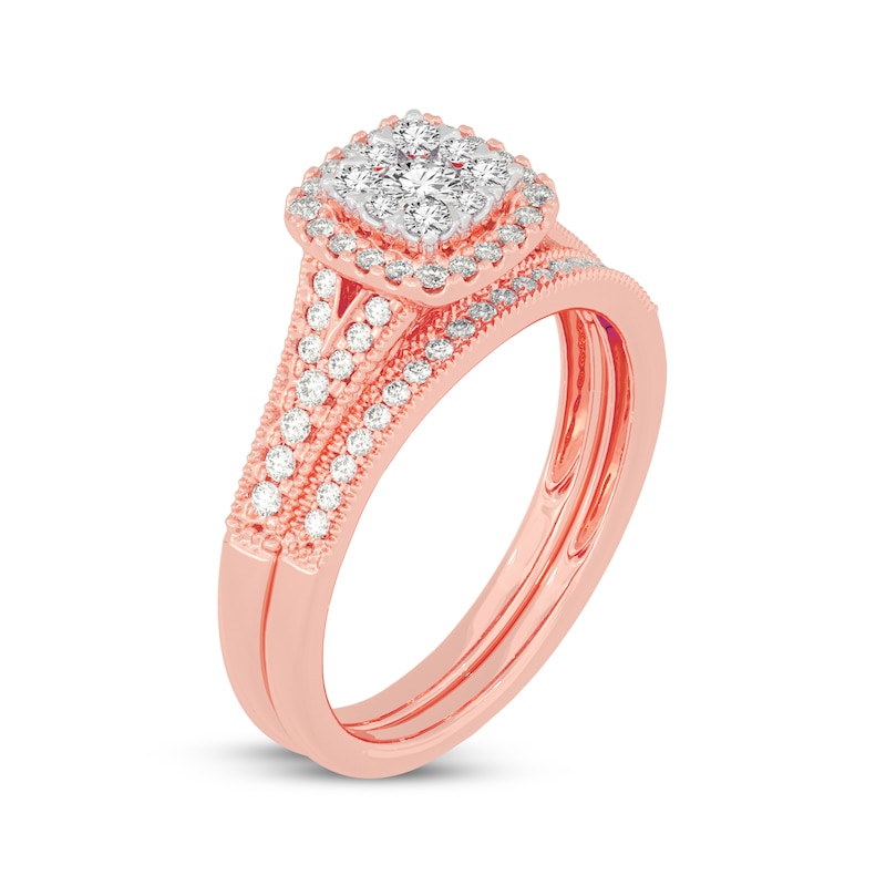 Main Image 2 of Now + Forever Round-Cut Multi-Diamond Center Cushion-Frame Bridal Set 1/2 ct tw 10K Rose Gold