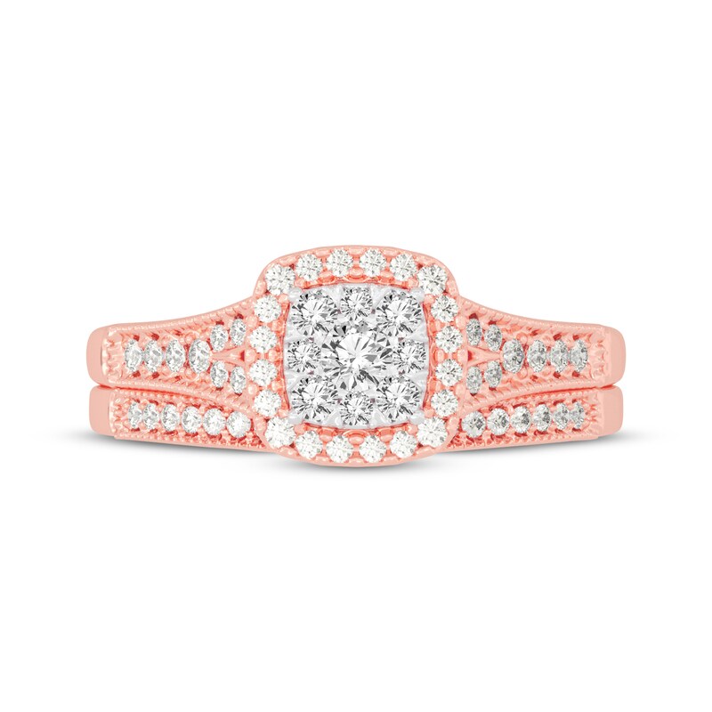 Main Image 3 of Now + Forever Round-Cut Multi-Diamond Center Cushion-Frame Bridal Set 1/2 ct tw 10K Rose Gold