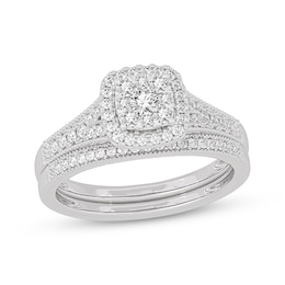 Now + Forever Round-Cut Multi-Diamond Center Cushion-Frame Bridal Set 1/2 ct tw 10K White Gold