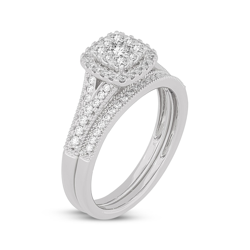 Main Image 2 of Now + Forever Round-Cut Multi-Diamond Center Cushion-Frame Bridal Set 1/2 ct tw 10K White Gold