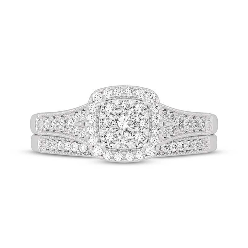 Main Image 3 of Now + Forever Round-Cut Multi-Diamond Center Cushion-Frame Bridal Set 1/2 ct tw 10K White Gold