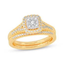 Now + Forever Round-Cut Multi-Diamond Center Cushion-Frame Bridal Set 1/2 ct tw 10K Yellow Gold