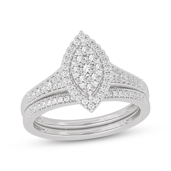 Now + Forever Round-Cut Multi-Diamond Center Marquise-Frame Bridal Set 1/2 ct tw 10K White Gold