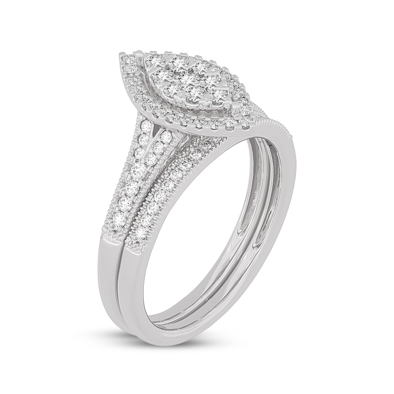 Main Image 2 of Now + Forever Round-Cut Multi-Diamond Center Marquise-Frame Bridal Set 1/2 ct tw 10K White Gold