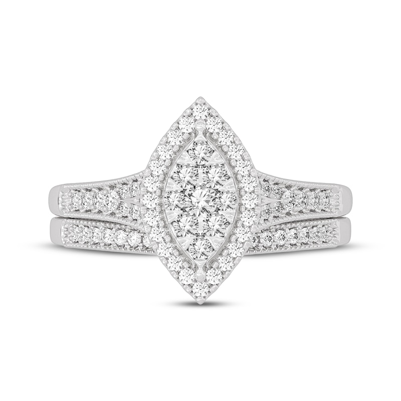 Main Image 3 of Now + Forever Round-Cut Multi-Diamond Center Marquise-Frame Bridal Set 1/2 ct tw 10K White Gold