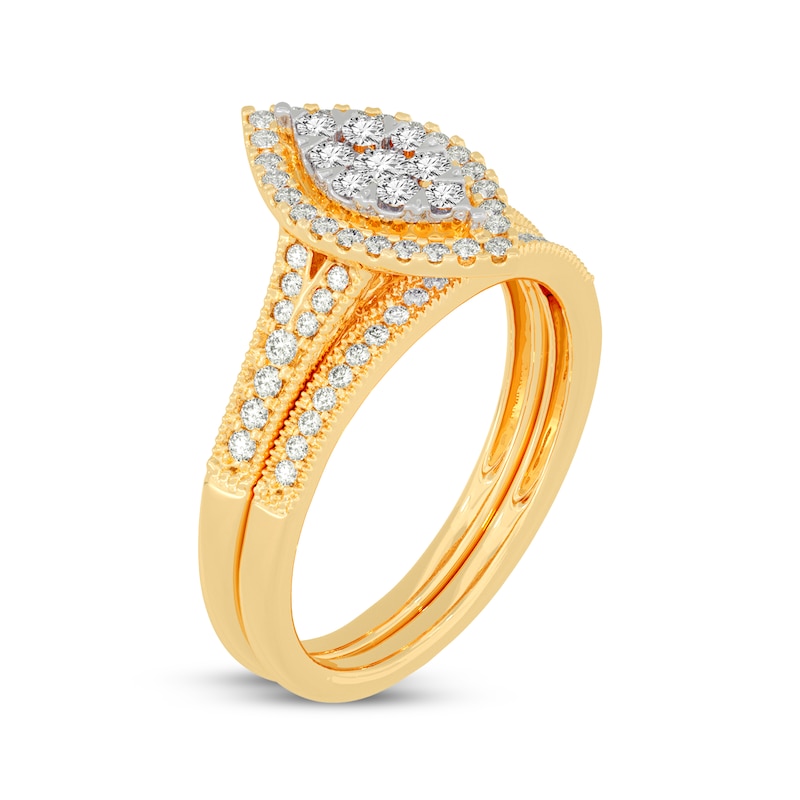 Main Image 2 of Now + Forever Round-Cut Multi-Diamond Center Marquise-Frame Bridal Set 1/2 ct tw 10K Yellow Gold