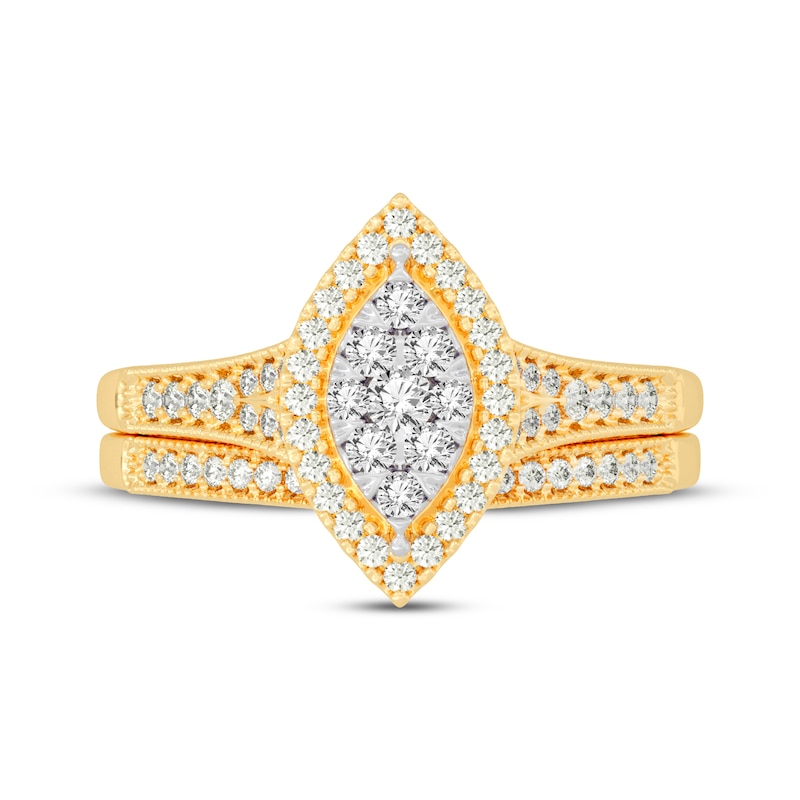 Main Image 3 of Now + Forever Round-Cut Multi-Diamond Center Marquise-Frame Bridal Set 1/2 ct tw 10K Yellow Gold