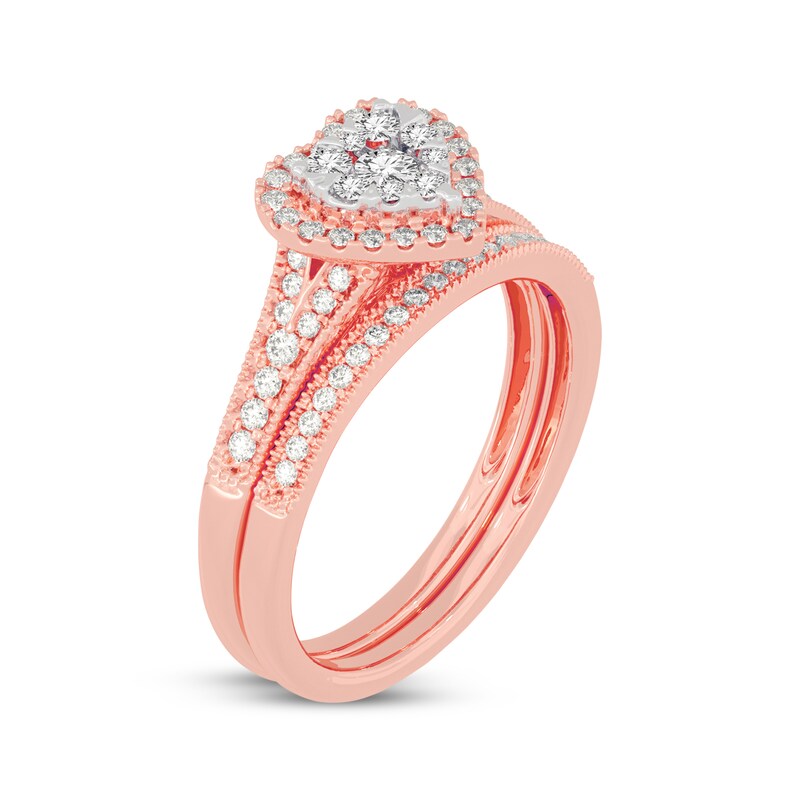 Main Image 2 of Now + Forever Round-Cut Multi-Diamond Center Heart-Frame Bridal Set 1/2 ct tw 10K Rose Gold