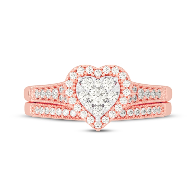 Main Image 3 of Now + Forever Round-Cut Multi-Diamond Center Heart-Frame Bridal Set 1/2 ct tw 10K Rose Gold