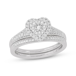 Now + Forever Round-Cut Multi-Diamond Center Heart-Frame Bridal Set 1/2 ct tw 10K White Gold