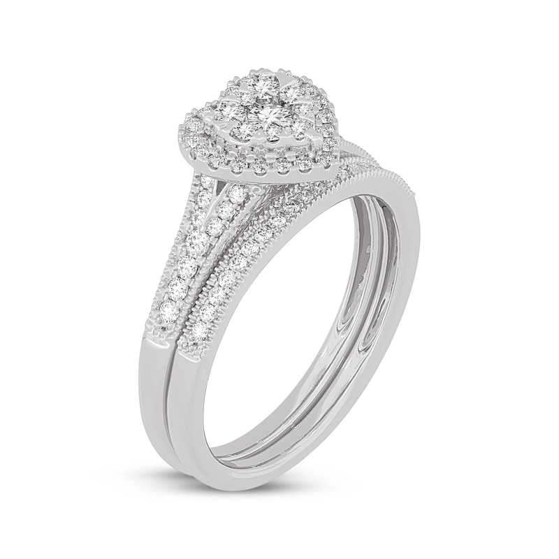 Main Image 2 of Now + Forever Round-Cut Multi-Diamond Center Heart-Frame Bridal Set 1/2 ct tw 10K White Gold