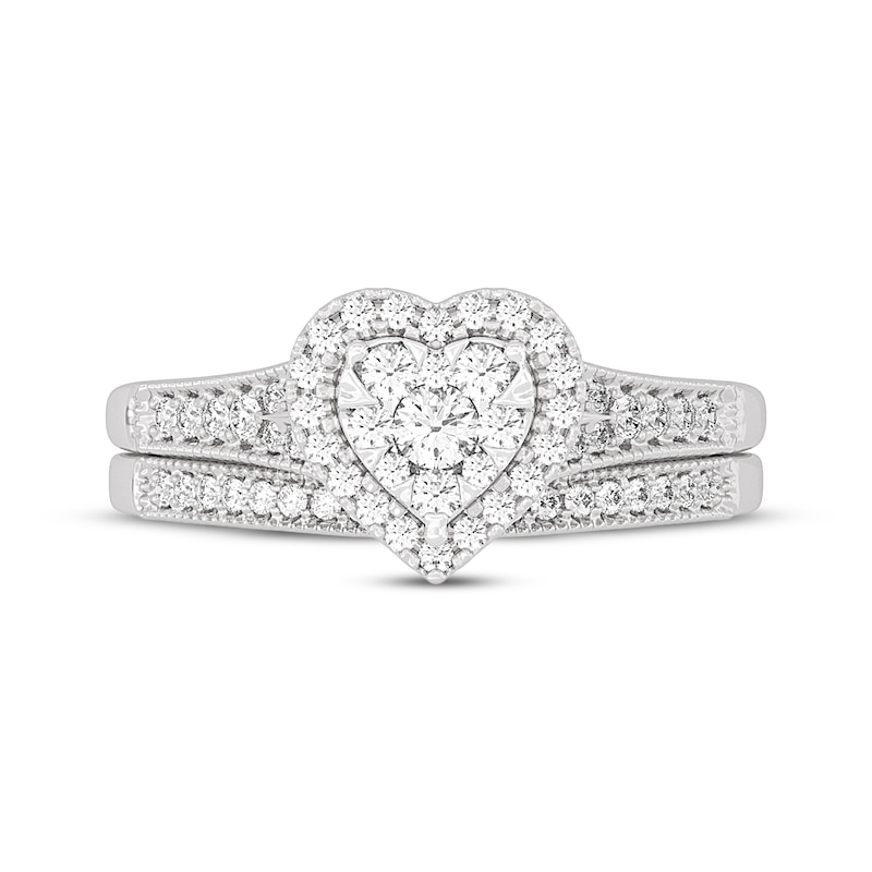 Main Image 3 of Now + Forever Round-Cut Multi-Diamond Center Heart-Frame Bridal Set 1/2 ct tw 10K White Gold