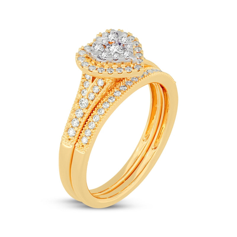 Main Image 2 of Now + Forever Round-Cut Multi-Diamond Center Heart-Frame Bridal Set 1/2 ct tw 10K Yellow Gold