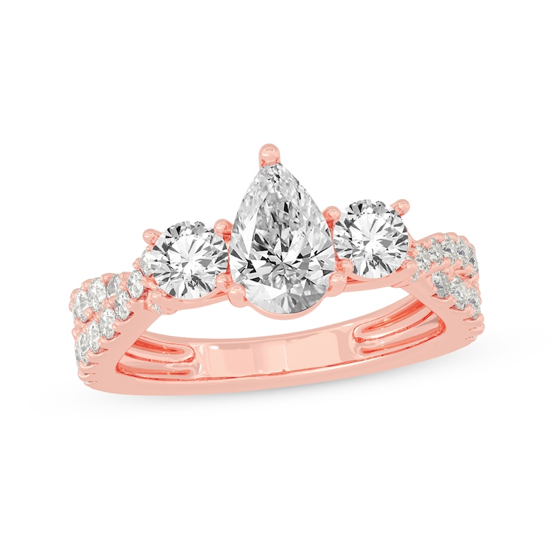 Pear-Shaped & Round-Cut Three-Stone Diamond Engagement Ring 2 ct tw 14K ...