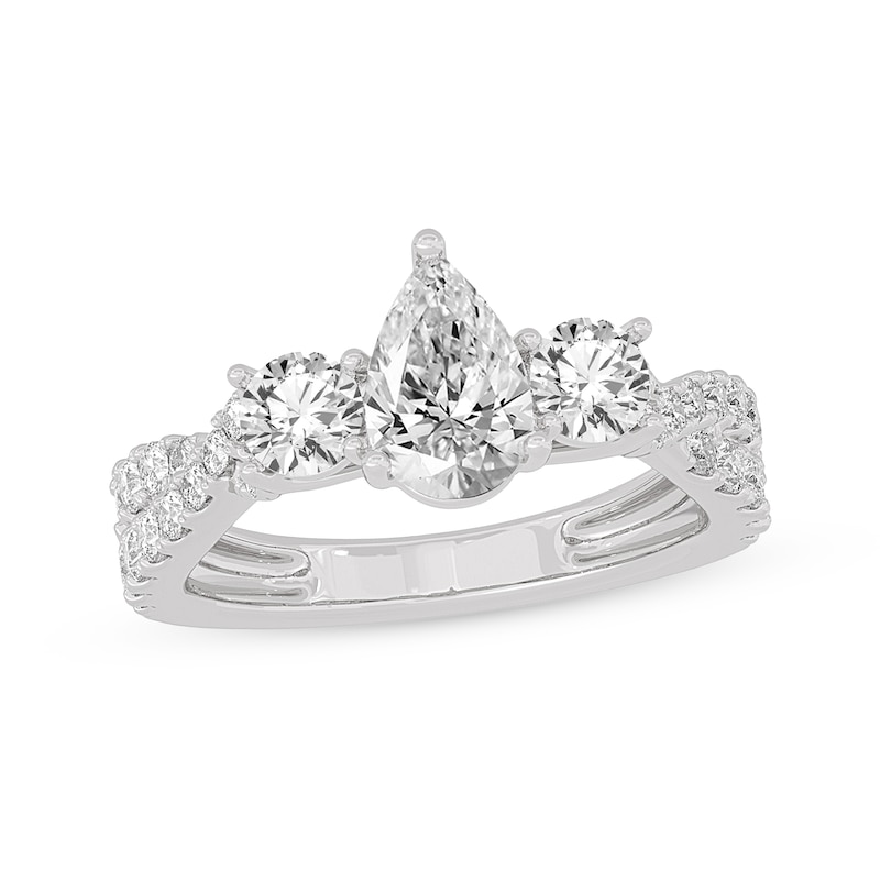 Main Image 1 of Memories Moments Magic Pear-Shaped & Round-Cut Three-Stone Diamond Engagement Ring 2 ct tw 14K White Gold