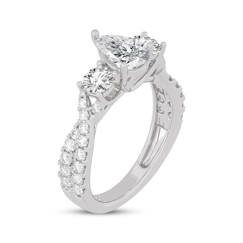 Main Image 2 of Memories Moments Magic Pear-Shaped & Round-Cut Three-Stone Diamond Engagement Ring 2 ct tw 14K White Gold