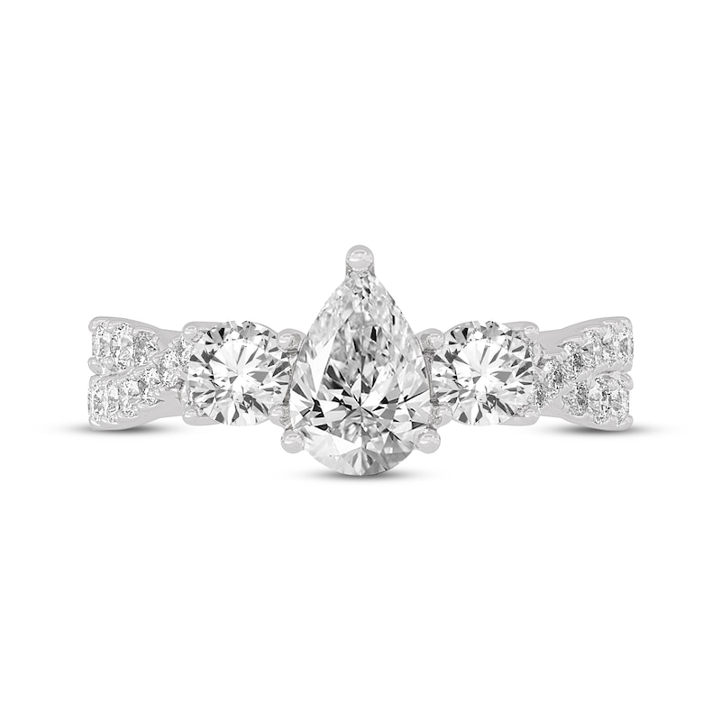 Main Image 3 of Memories Moments Magic Pear-Shaped & Round-Cut Three-Stone Diamond Engagement Ring 2 ct tw 14K White Gold