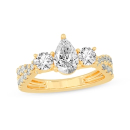 Memories Moments Magic Pear-Shaped & Round-Cut Three-Stone Diamond Engagement Ring 2 ct tw 14K Yellow Gold