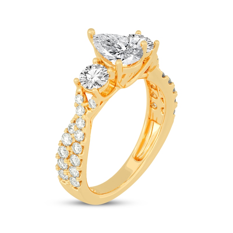 Main Image 2 of Memories Moments Magic Pear-Shaped & Round-Cut Three-Stone Diamond Engagement Ring 2 ct tw 14K Yellow Gold